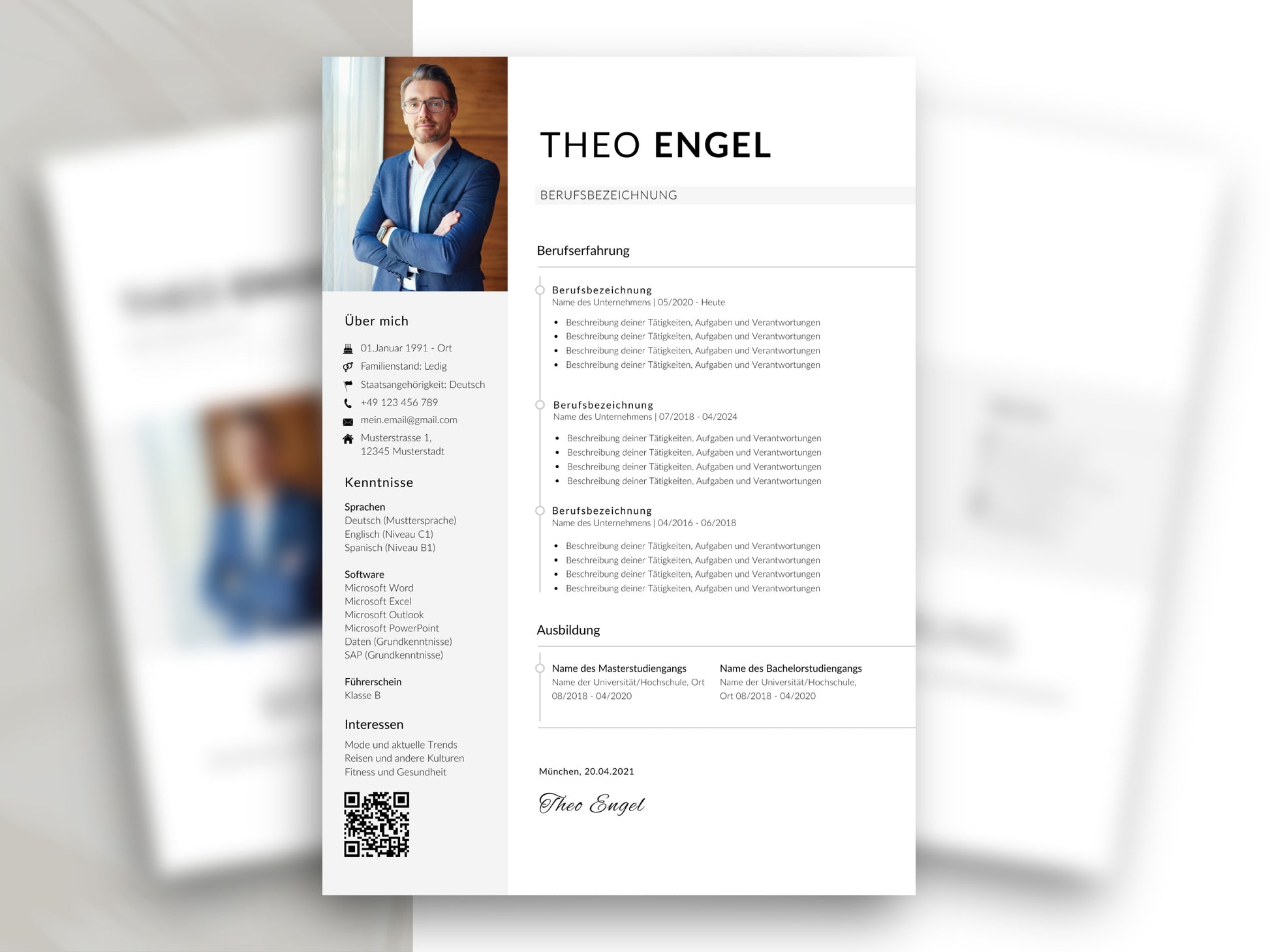 Modernes CV Set: Einseitige Lebenslauf Vorlage für Word und Canva mit klarem Design für die professionelle Bewerbung.