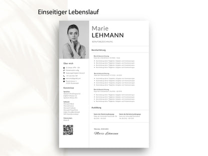 Einseitige CV-Vorlage auf Deutsch in modernem Design für eine kompakte und übersichtliche Darstellung Ihrer Bewerbung.
