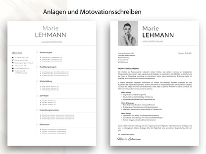 Stimmiges Motivationsschreiben und Anlagenverzeichnis im modernen Design für eine vollständige und professionelle Bewerbung.
