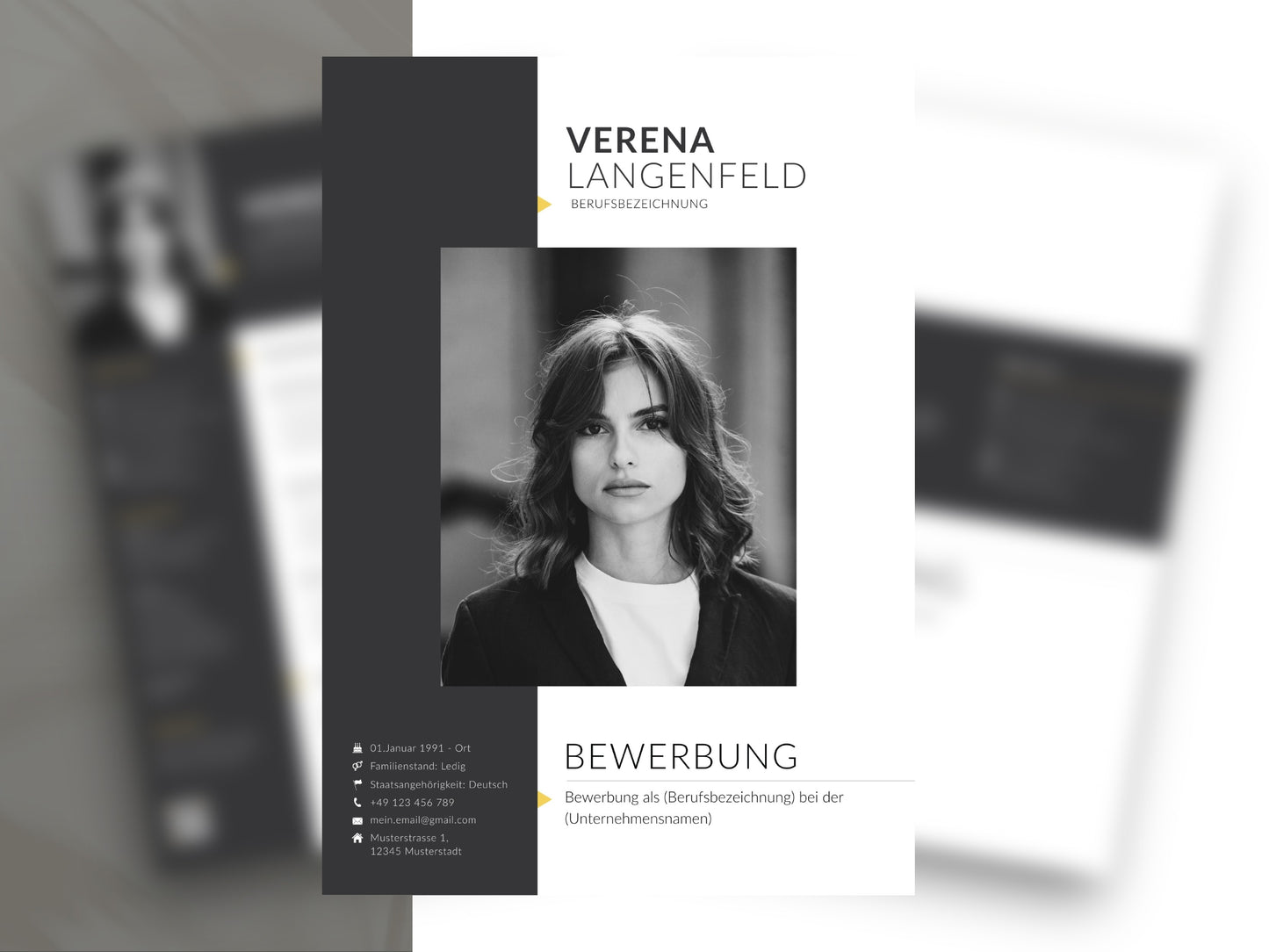Modernes Deckblatt dieser Lebenslauf Vorlage Deutsch für Word und Canva mit professionellem Design und Platz für ein Foto.