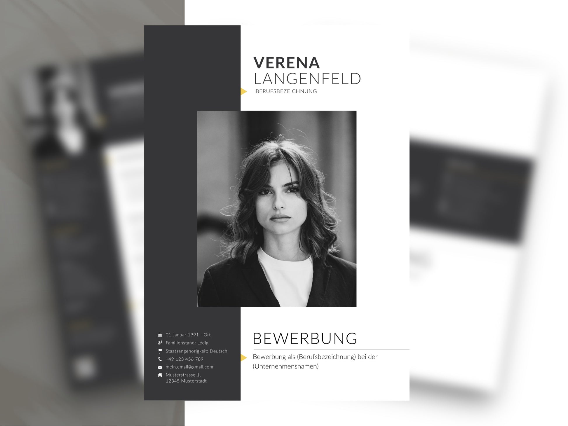 Modernes Deckblatt dieser Lebenslauf Vorlage Deutsch für Word und Canva mit professionellem Design und Platz für ein Foto.