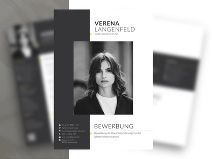 Modernes Deckblatt dieser Lebenslauf Vorlage Deutsch für Word und Canva mit professionellem Design und Platz für ein Foto.