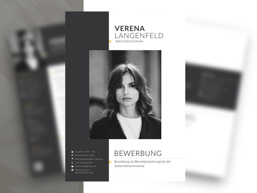 Modernes Deckblatt dieser Lebenslauf Vorlage Deutsch für Word und Canva mit professionellem Design und Platz für ein Foto.