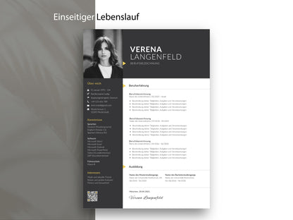 Einseitige Lebenslauf Vorlage Deutsch im modernen Design für Word und Canva mit strukturierter Darstellung der Berufserfahrung.