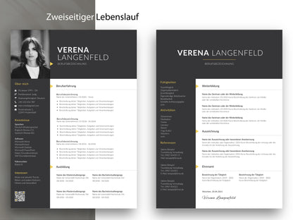 Zweiseitige Lebenslauf Vorlage Deutsch für Word und Canva mit viel Platz für berufliche Stationen, Kenntnisse und Hobbys.