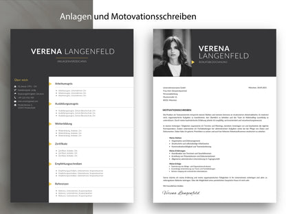 Professionelles Motivationsschreiben und Anlagenverzeichnis als Teil der Lebenslauf Vorlage Deutsch für Word und Canva.