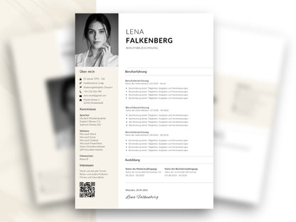 Moderne Lebenslauf Vorlage auf Deutsch mit klarer Struktur, Profilbild und Platz für Berufserfahrung und Kenntnisse.