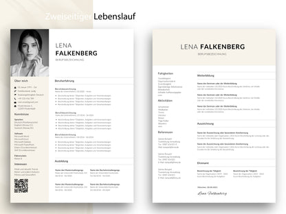 Zweiseitige Lebenslauf Vorlage Deutsch für umfangreiche Berufserfahrung, Weiterbildung und Referenzen im modernen Design.