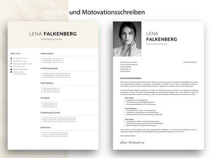 Motivationsschreiben und Anlagenverzeichnis im einheitlichen, modernen Design der Bewerbungsvorlage Deutsch.