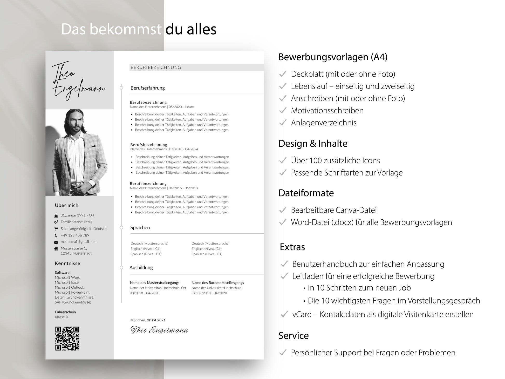 Vollständiges Bewerbungspaket Professional mit Lebenslauf Vorlage, Anschreiben und Extras für eine erfolgreiche Bewerbung.
