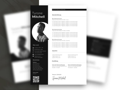 Modernes Lebenslauf-Set für Word und Canva mit professionellem Design für Berufserfahrung, Sprachen und Ausbildung.