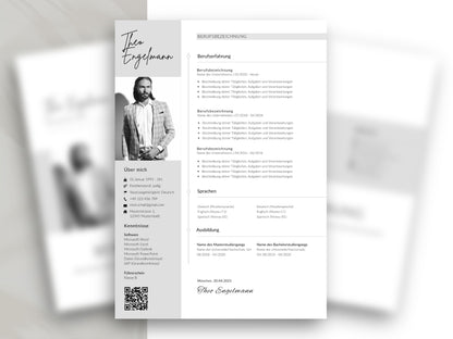 Professionelle Lebenslauf Vorlage Deutsch im 2026 Set mit klarer Struktur für Berufserfahrung, Kenntnisse und Foto.