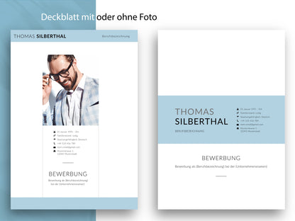 Professionelles Deckblatt als Teil der Lebenslauf Vorlage im modernen Design 2026, wahlweise mit oder ohne Foto.
