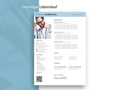 Einseitige Lebenslauf Vorlage im modernen Design 2026 für ein professionelles Bewerbungsset auf Deutsch.