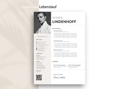 Einseitige Lebenslauf-Vorlage im modernen Design für Word und Canva mit strukturierter Darstellung der Berufserfahrung.