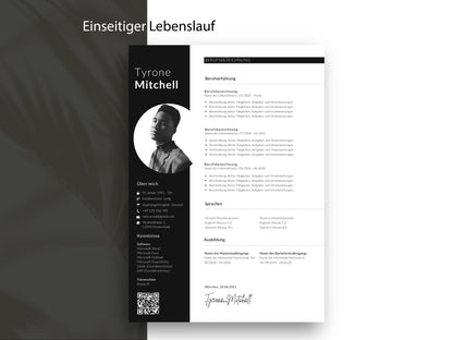 Einseitige Lebenslauf-Vorlage im modernen Design mit klarem Layout für Berufserfahrung und Kenntnisse als Word- & Canva-Datei.
