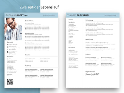 Zweiseitige Lebenslauf Vorlage im modernen Design 2026 für ein umfangreiches, professionelles Bewerbungsset auf Deutsch.