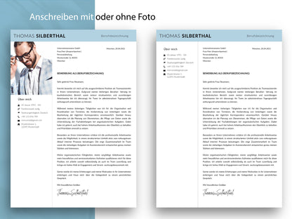 Professionelle Vorlage für ein Anschreiben im modernen Design 2026, passend zum Bewerbungsset mit oder ohne Foto.