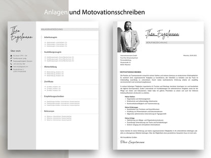 Strukturiertes Anlagenverzeichnis und Motivationsschreiben als Teil der professionellen Bewerbungsvorlage im 2026 Set.