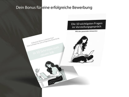 Exklusiver Bonus zur Lebenslauf-Vorlage mit Leitfaden zum neuen Job und Tipps für die wichtigsten Fragen im Vorstellungsgespräch.
