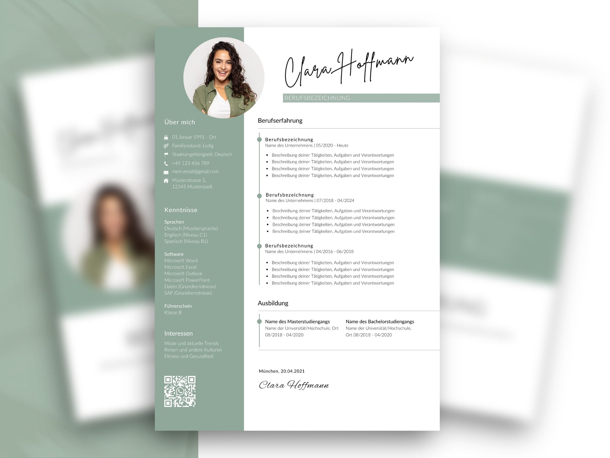 Professionelle Lebenslauf Vorlage für Word und Canva in modernem Design mit klarer Struktur für eine erfolgreiche Bewerbung.