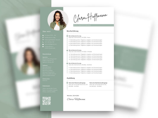 Professionelle Lebenslauf Vorlage für Word und Canva in modernem Design mit klarer Struktur für eine erfolgreiche Bewerbung.