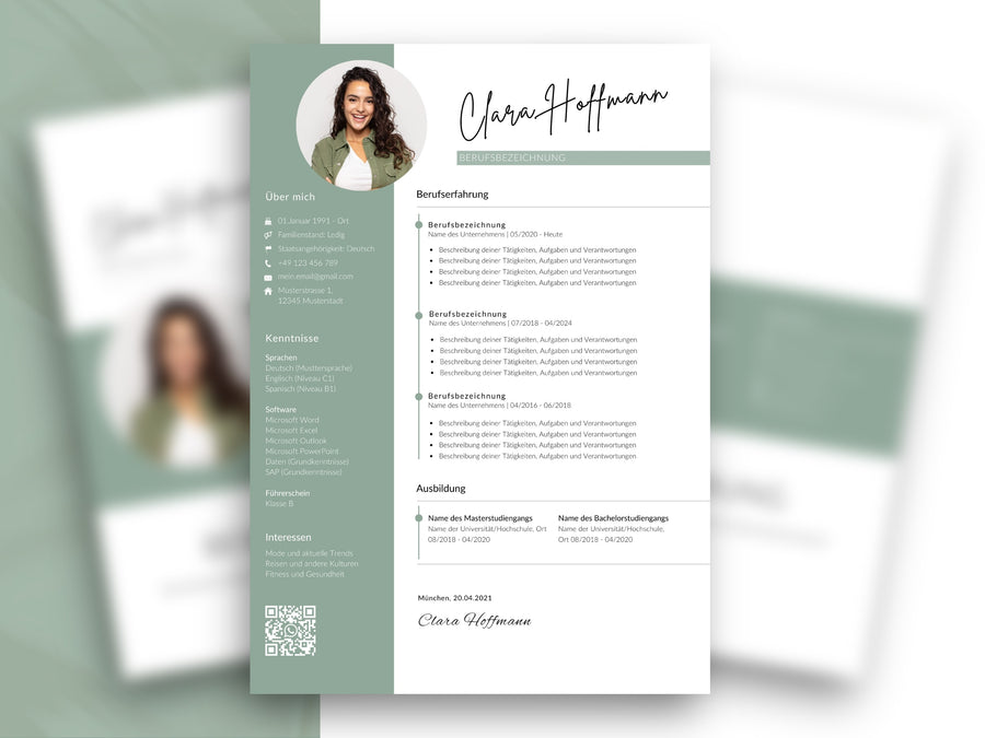 Professionelle Lebenslauf Vorlage für Word und Canva in modernem Design mit klarer Struktur für eine erfolgreiche Bewerbung.