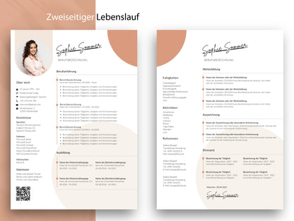Zweiseitige moderne Lebenslauf-Vorlage für Word und Canva mit viel Platz für Berufserfahrung, Fähigkeiten und Ehrenamt.