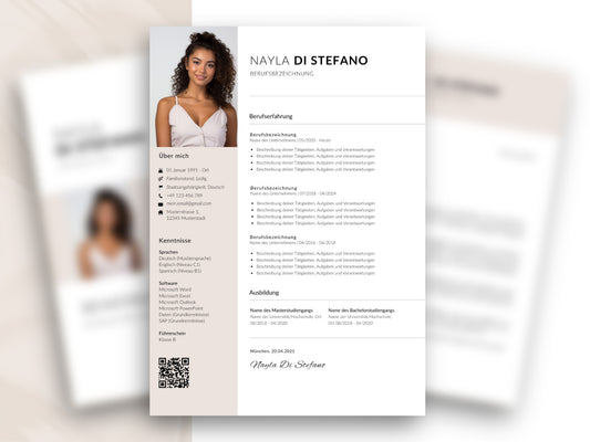Professionelle Lebenslauf-Vorlage des 9-seitigen Bewerbung-Sets zur Bearbeitung in Canva oder Word.