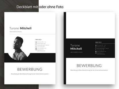Professionelle Deckblatt-Vorlage für die Bewerbung als Word- und Canva-Datei, wahlweise mit oder ohne Foto gestaltbar.