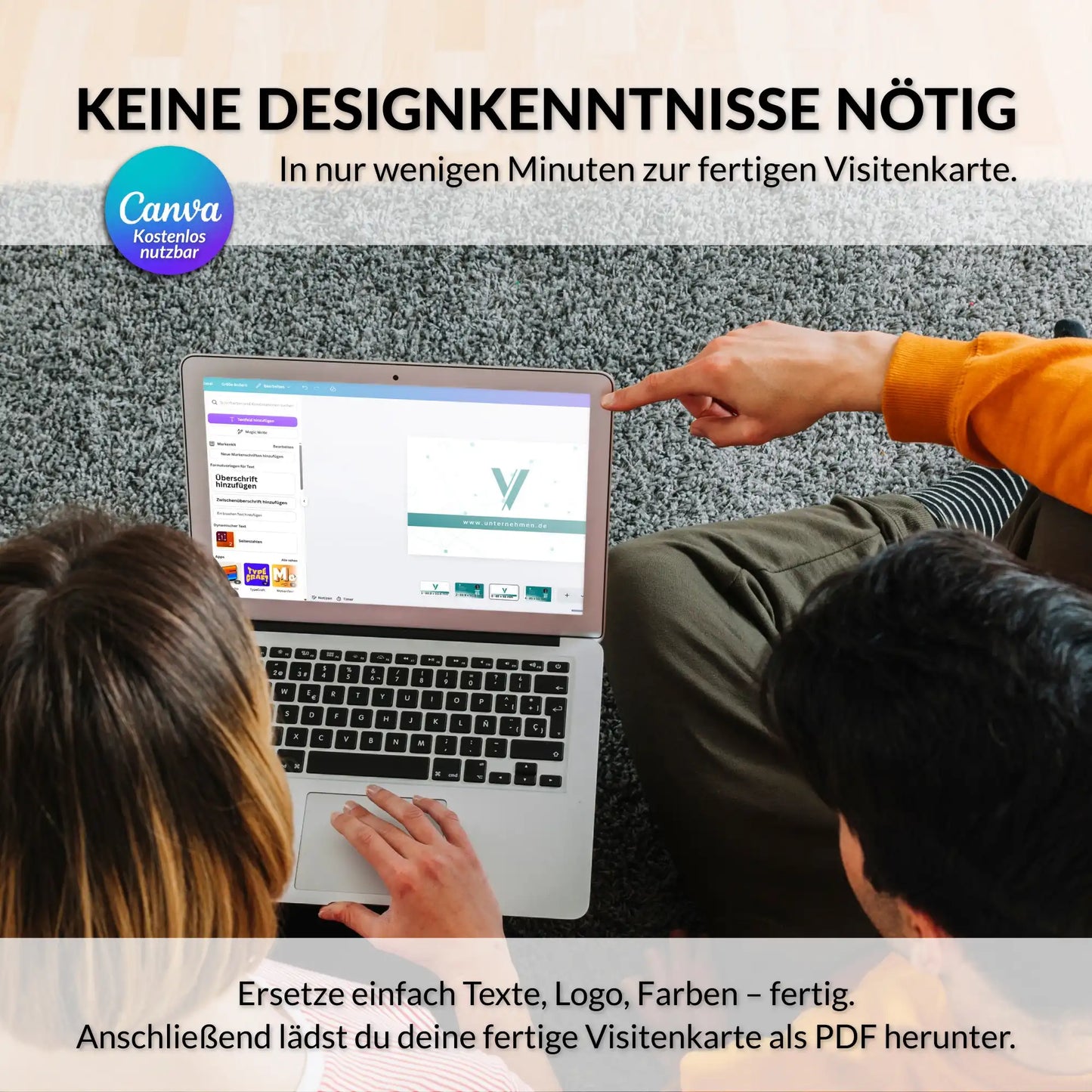 Canva Visitenkarten Vorlage in Türkis einfach personalisieren – modernes Design mit QR-Code und Logo – Louvion.de