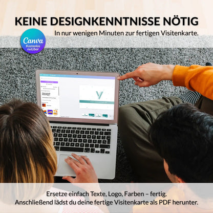 Canva Visitenkarten Vorlage in Türkis einfach personalisieren – modernes Design mit QR-Code und Logo – Louvion.de