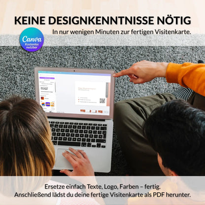 Canva Visitenkarten Vorlage in Terrakotta am Laptop bearbeiten – personalisierbares Design mit QR-Code, Logo und einfacher Anpassung ohne Designkenntnisse für Europa und USA/Kanada – Louvion.de