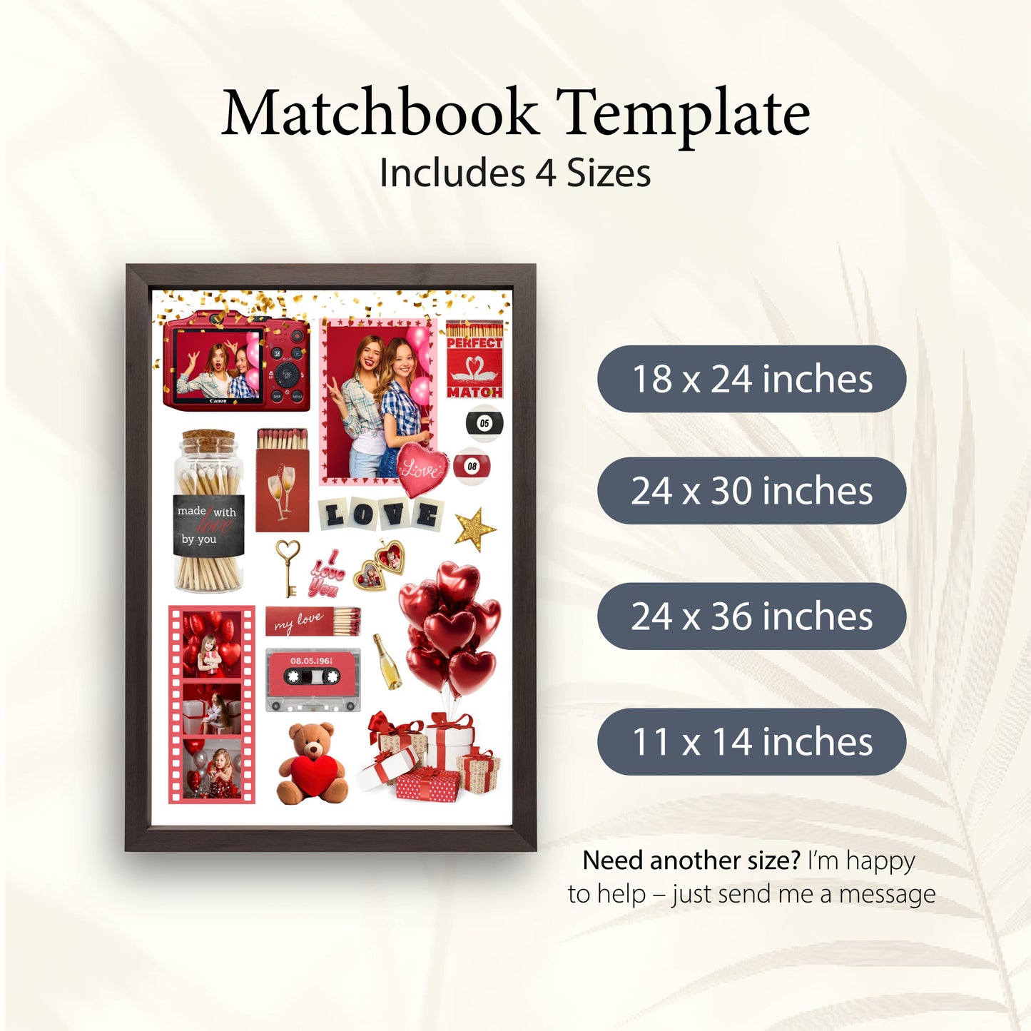 Matchbook-Poster Canva-Template in vier verschiedenen Größen von 11x14 bis 24x36 Zoll für hochwertige Wanddeko.
