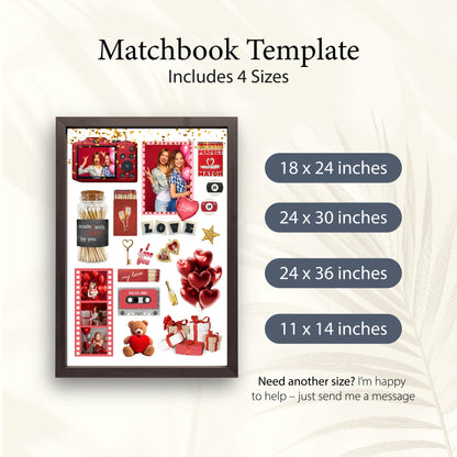 Matchbook-Poster Canva-Template in vier verschiedenen Größen von 11x14 bis 24x36 Zoll für hochwertige Wanddeko.
