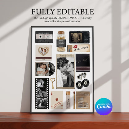 Personalisiertes Matchbook Poster als bearbeitbare Canva-Vorlage mit dem Hinweis „Fully Editable“ für individuelle Fotos.