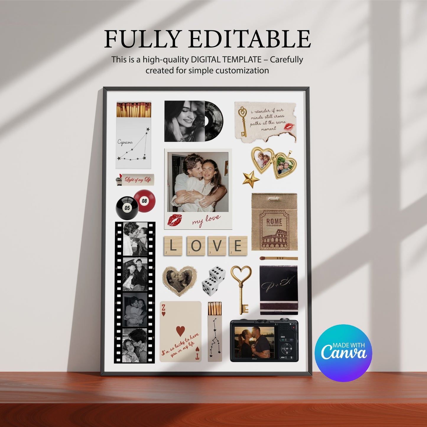 Vollständig bearbeitbare Canva-Vorlage für ein individuelles Matchbook-Poster mit „Made with Canva“-Logo.