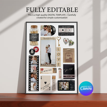 Personalisiertes Matchbook-Poster als bearbeitbare Canva-Vorlage für digitale Downloads mit „Fully Editable“-Hinweis.