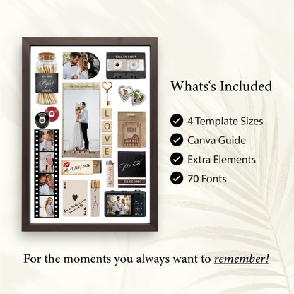 Infografik zum personalisierten Matchbook-Poster mit Details zu 4 Vorlagengrößen, Canva-Guide und 70 Schriftarten.