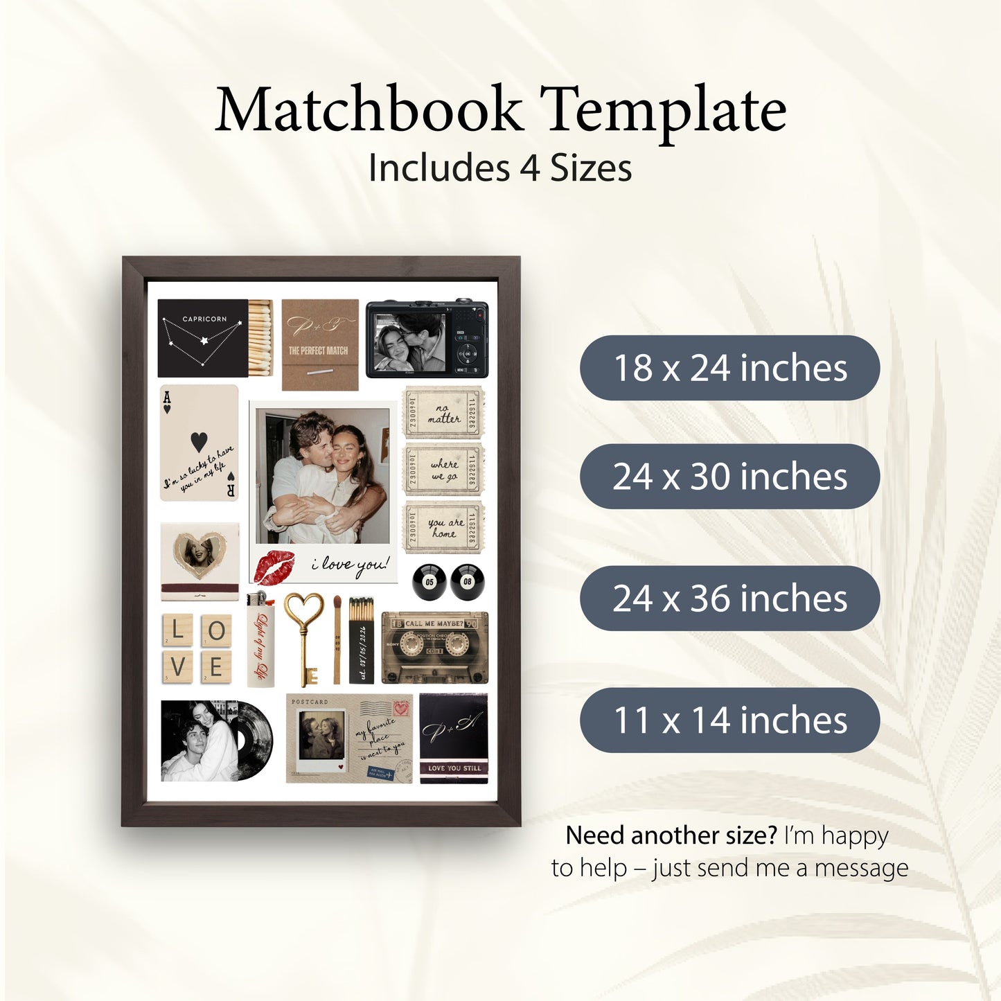 Personalisiertes Matchbook-Poster Wandbild in vier verschiedenen Größen als digitale Vorlage zum Selbstgestalten.