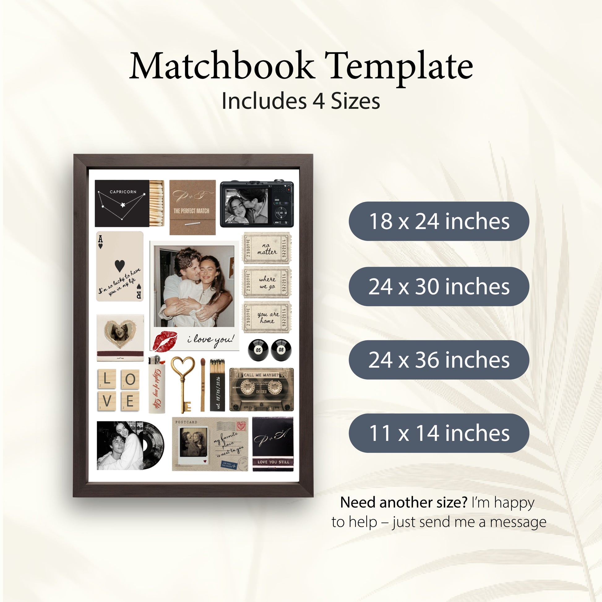 Personalisiertes Matchbook-Poster Wandbild in vier verschiedenen Größen als digitale Vorlage zum Selbstgestalten.