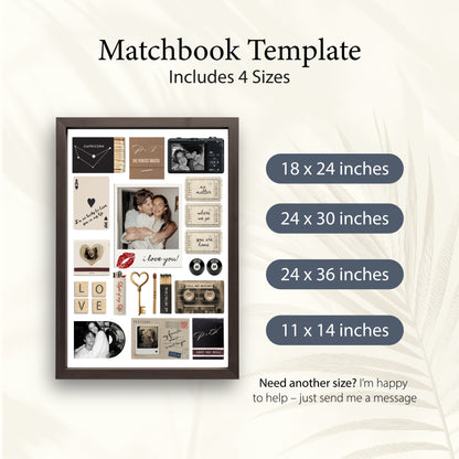 Personalisiertes Matchbook-Poster Wandbild in vier verschiedenen Größen als digitale Vorlage zum Selbstgestalten.