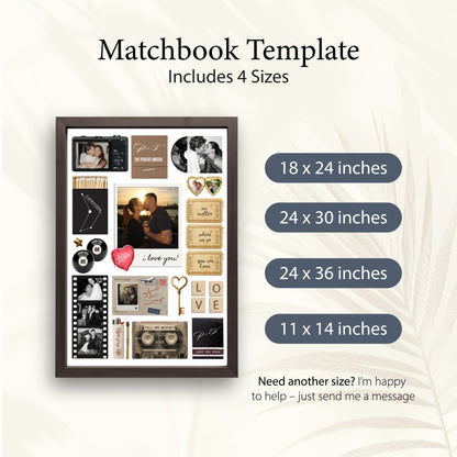 Digitales Matchbook Poster Template in 4 Größen (18x24, 24x30, 24x36, 11x14 Zoll) für individuellen Posterdruck.