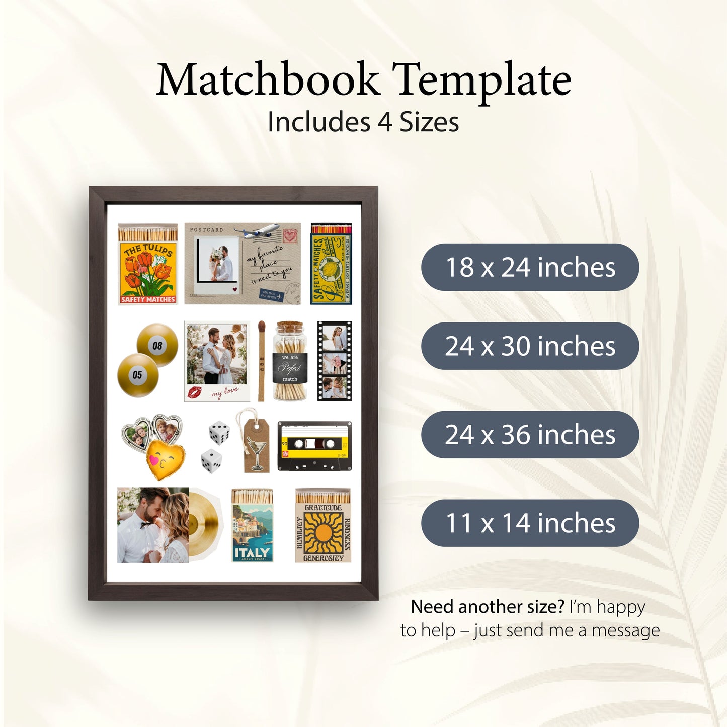 Matchbook-Poster-Vorlage als digitaler Download in vier verschiedenen Größen von 11x14 bis 24x36 Inches.