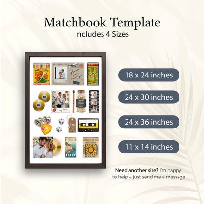 Matchbook-Poster-Vorlage als digitaler Download in vier verschiedenen Größen von 11x14 bis 24x36 Inches.