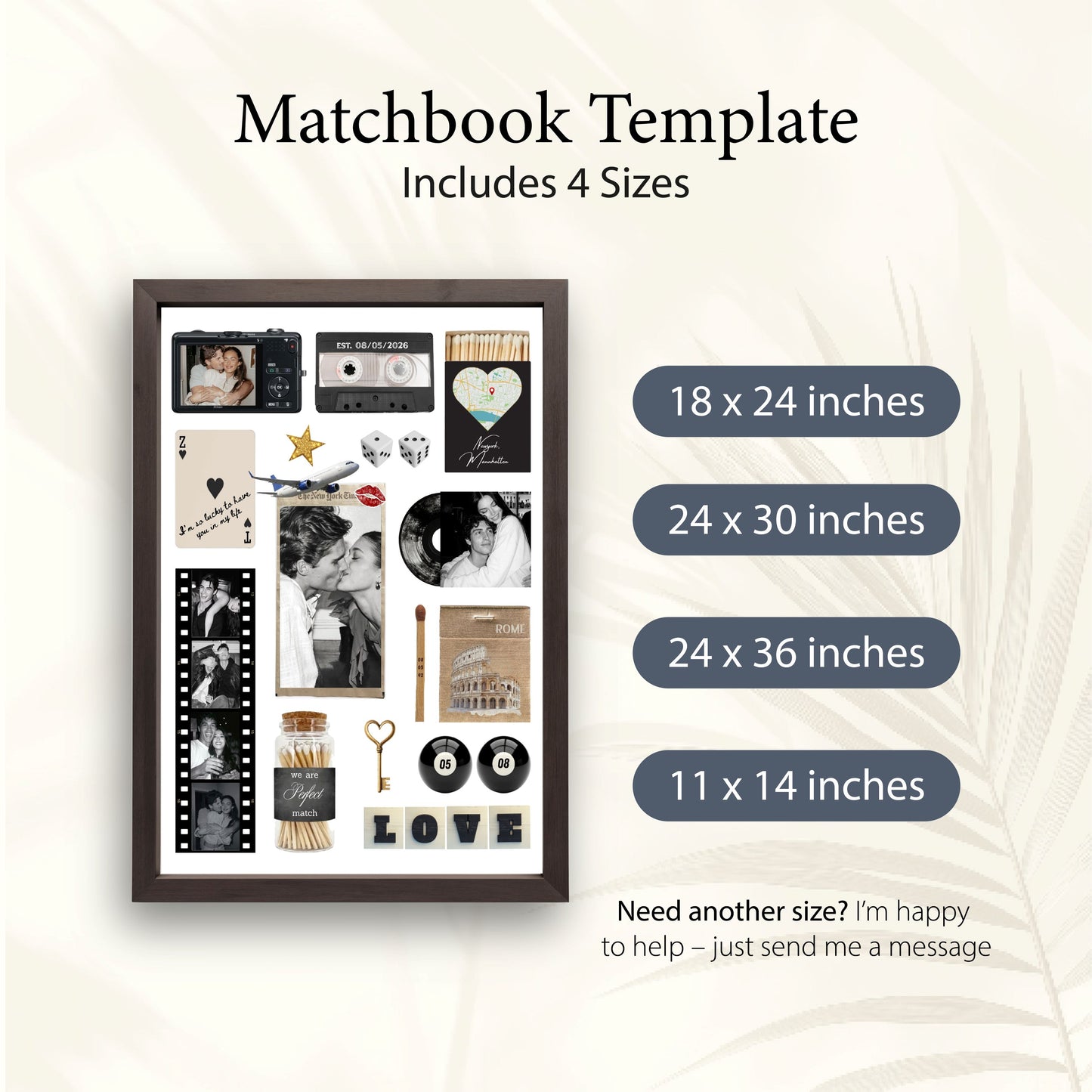 Matchbook-Poster Template in vier verschiedenen Größen von 11x14 bis 24x36 Zoll für individuelle digitale Wanddeko.