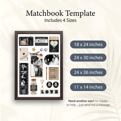 Matchbook-Poster Template in vier verschiedenen Größen von 11x14 bis 24x36 Zoll für individuelle digitale Wanddeko.