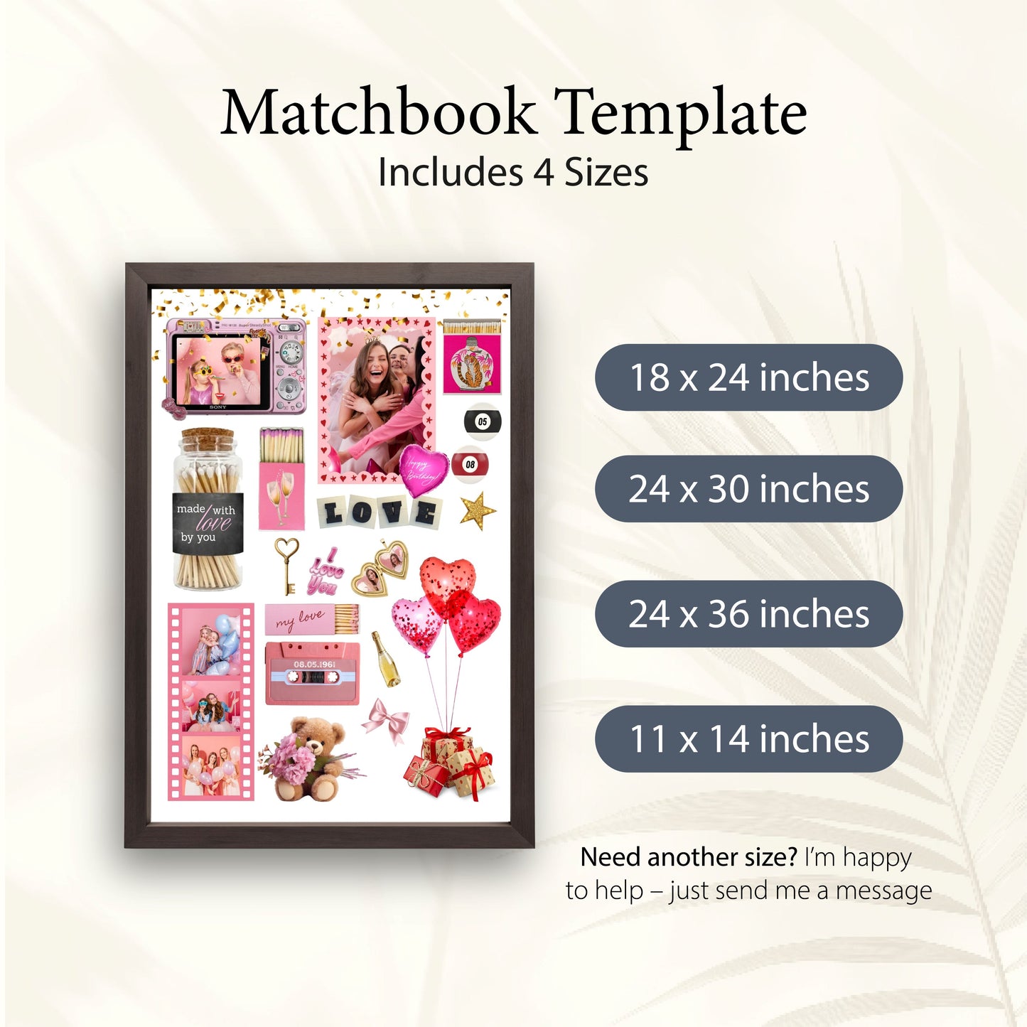 Matchbook Poster Template in 4 Größen: Übersicht der verfügbaren Formate von 11x14 bis 24x36 Zoll für die Wanddeko.