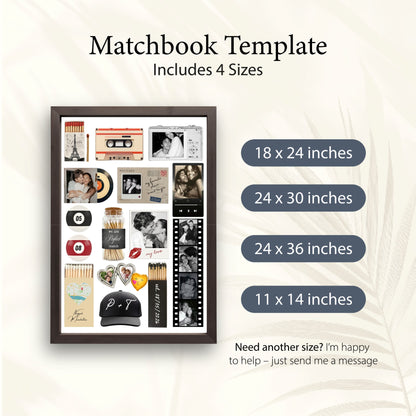 Personalisiertes Matchbook-Poster Template in vier verschiedenen Druckgrößen von 11x14 bis 24x36 Inches.