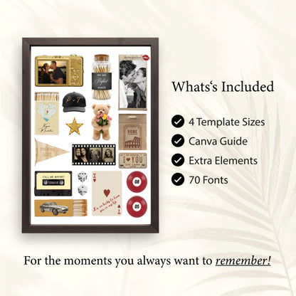 Digitaler Download Inhalt: Matchbook-Poster Vorlage in 4 Größen, Canva-Guide, 70 Schriften und Extra-Designelemente.